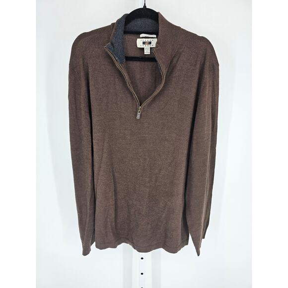 Joseph Abboud Mens Sz 2XLT 1/4 Zip Sweater Brown Extra Fine Merino Wool - Picture 1 of 3